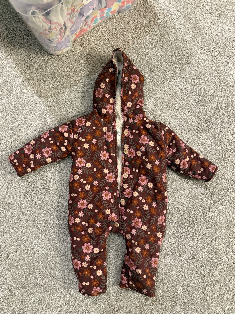 Babe & Tess Brown Quilted Hooded One-Piece with Pink Floral Print